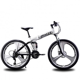 JESU Bike JESU High Carbon Steel Mountain Bikes, Three cutter wheel variable speed Foldable Bike, Double Shock Absorbing Bicycle, White 24 inch, 27Speed