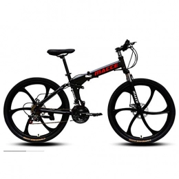 JESU Bike JESU Mountain Bikes High Carbon Steel, Double Shock Absorbing Bicycle, Six cutter wheel variable speed Foldable Bike, Black 26 inch, 27Speed