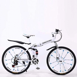 JF-XUAN Bike JF-XUAN Mountain Bike Folding Bikes, 24Speed Double Disc Brake Full Suspension AntiSlip, Lightweight Aluminum Frame, Suspension Fork, Multiple Colors24 Inch / 26 Inch (Color : White3, Size : 24 inch)