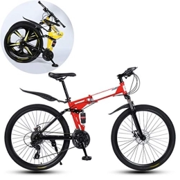 JFSKD Folding Mountain Bike JFSKD Mountain Bikes, Folding High Carbon Steel Frame 26 Inch Variable Speed Double Shock Absorption Foldable Bicycle, Suitable for People with A Height of 160-185Cm, Red, 21 speed