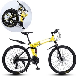 JFSKD Folding Mountain Bike JFSKD Mountain Bikes, Folding High Carbon Steel Frame 26 Inch Variable Speed Double Shock Absorption Foldable Bicycle, Suitable for People with A Height of 160-185Cm, Yellow, 21 speed