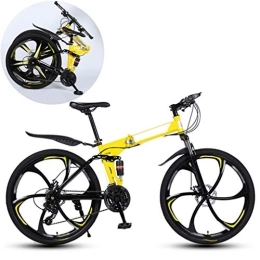 JFSKD Folding Mountain Bike JFSKD Mountain Bikes, Folding High Carbon Steel Frame 26 Inch Variable Speed Double Shock Absorption Six Cutter Wheels Foldable Bicycle, Suitable for People with A Height of 160-185Cm, Yellow, 21 speed