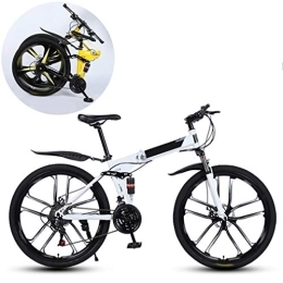 JFSKD Folding Mountain Bike JFSKD Mountain Bikes, Folding High Carbon Steel Frame 26 Inch Variable Speed Double Shock Absorption Ten Cutter Wheels Foldable Bicycle, Suitable for People with A Height of 160-185Cm, White, 24 speed