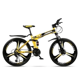 JHKGY Folding Mountain Bike JHKGY Folding Mountain Bike, Full Suspension MTB Bikes, Speed Double Disc Brake Adult Bicycle, Outroad Mountain Bike for Adult Teens, yellow, 26 inch 30 speed