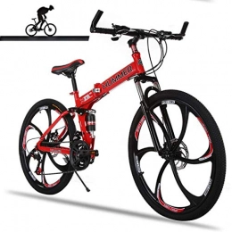 Jieer Folding Mountain Bike Jieer Mountain Bike, Full Suspension Mountain Bike Aluminum Frame 21-Speed 26-inch Bicycle, Red
