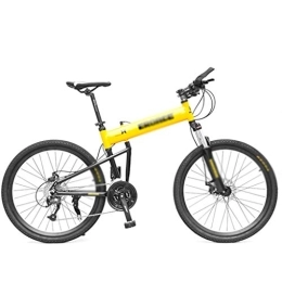 Jixi Folding Bicycle Mountain Bike Off-road Bicycle 24 Inch Aluminum Alloy Bike 27 Variable Speed Bicycle Double Disc Brake Folding Bike (Color : Yellow, Size : 24in-27 speed)