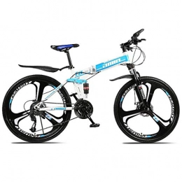 JLFSDB Bike JLFSDB Mountain Bike, 26 Inch Foldable Bicycles 21 / 24 / 27 Speeds MTB Lightweight Carbon Steel Frame Disc Brake Full Suspension (Color : Blue, Size : 27speed)