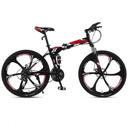 JLFSDB Folding Mountain Bike JLFSDB Mountain Bike, 26 Inch Foldable Hardtail Bicycles, Full Suspension And Dual Disc Brake, Carbon Steel Frame (Color : Red, Size : 21-speed)