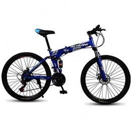 JLFSDB Mountain Bike 26 Inch Foldable Mountain Bicycles 21/24/27 Speeds Lightweight Aluminium Alloy Frame Full Suspension Disc Brake Spoke Wheel (Color : Blue, Size : 24speed)