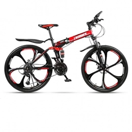 JLFSDB Folding Mountain Bike JLFSDB Mountain Bike, Foldable Hardtail Bicycles, Dual Disc Brake And Double Suspension, Carbon Steel Frame (Color : Red, Size : 24-speed)