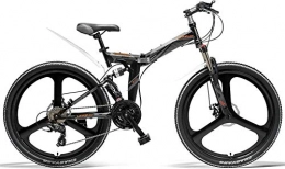 IMBM Folding Mountain Bike K660 26 Inch Folding Bicycle, 21 Speed Mountain Bike, Front & Rear Disc Brake, Integrated Wheel, Full Suspension (Color : Black Grey)