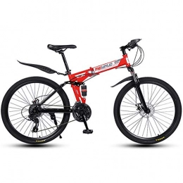 KAMELUN Bike KAMELUN Mountain Bike, Folding Bikes 26 '' Full Suspension, MTB Bike Carbon Steel Road Bike Bicyclette, 21-Speed Bicycle Full Suspension MTB ​​Gears Dual Disc Brakes Bicycle, Red, 21 speed