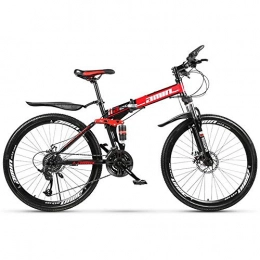 KAMELUN Bike KAMELUN Mountain Bike, Folding Bikes 26 '' Full Suspension, MTB Bike Carbon Steel Road Bike Bicyclette Mountain Bike 21 Speed, Red, 24speed