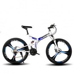 KASIQIWA Mountain Speed Folding Bike, 26 Inch Wheel Front and Rear Shock Absorbing Dual Disc Brake Carbon Steel Off-road Bicycle,Blue,Threeknifewheel