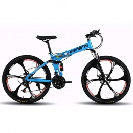 Kays Bike Kays 26” Foldable Mountain Bicycle, Women & Men, 21 / 24 / 27 Speeds, Carbon Steel Frame, Full Suspension, Disc Brake (Color : Blue, Size : 27speed)