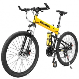 Kays Folding Mountain Bike Kays 26" Foldable Mountain Bicycles 27 / 30 Speeds Off-road Lightweight Aluminum Alloy Frame Full Suspension Double Disc Brake (Color : Yellow, Size : 30speed)
