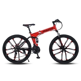 Kays Folding Mountain Bike Kays 26 In Foldable Mountain Bike High Carbon Steel Frame 21 / 24 / 27 Speed Foldable MTB Front Suspension Bike For Adults Mens Womens(Size:21 Speed, Color:Red)