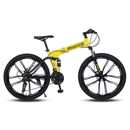 Kays Folding Mountain Bike Kays 26 In Foldable Mountain Bike High Carbon Steel Frame 21 / 24 / 27 Speed Foldable MTB Front Suspension Bike For Adults Mens Womens(Size:24 Speed, Color:Yellow)