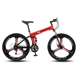 Kays Folding Mountain Bike Kays 26 In Wheel Dual Disc Brake Bike Folding 21 / 24 / 27 Speed Mountain Bikes Carbon Steel Frame With Lockable Suspension Fork For Men Woman Adult And Teens(Size:24 Speed, Color:Red)
