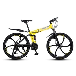 Kays Folding Mountain Bike Kays 26 In Wheel Mens Adults Mountain Bike 21 Speed Folding Carbon Steel Frame With Dual-disc Brakes(Size:24 Speed, Color:Yellow)