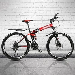 Kays Folding Mountain Bike Kays 26 Inch 21 / 24 / 27 Speed Folding Mountain Bike High Carbon Steel Full Suspension MTB Bicycle For Adult Double Disc Brake Outroad Mountain Bicycle For Men Women(Size:27 Speed, Color:Red)