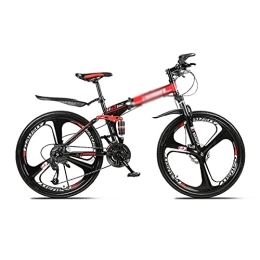 Kays Folding Mountain Bike Kays 26 Inch Folding Mountain Bike High Carbon Steel Full Suspension MTB Bicycle For Adult Double Disc Brake Outroad Mountain Bicycle For Men Woman Adult And Teens(Size:21 Speed, Color:Red)