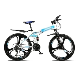 Kays Folding Mountain Bike Kays 26 Inch Folding Mountain Bike High Carbon Steel Full Suspension MTB Bicycle For Adult Double Disc Brake Outroad Mountain Bicycle For Men Woman Adult And Teens(Size:24 Speed, Color:Blue)