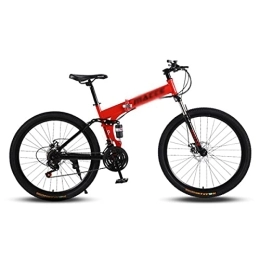 Kays Folding Mountain Bike Kays 26 Inch Mountain Bike Folding With Carbon Steel Frame 21 / 24 / 27 Speed Mountain Bicycle With Mechanical Disc Brake And Lockable Suspension Fork(Size:21 Speed, Color:Red)