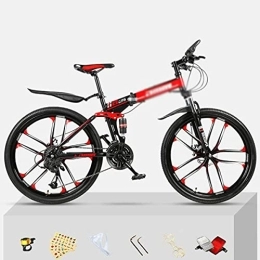 Kays Folding Mountain Bike Kays 26 Inch Wheel Front Suspension Mens Mountain Bike Folding Carbon Steel Frame 21 / 24 / 27 Speeds Double Disc Brake For Boys Girls Men And Wome(Size:21 Speed, Color:Red)