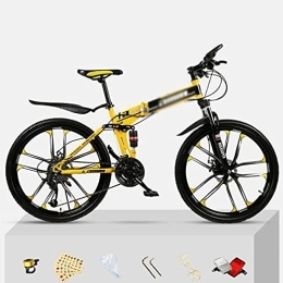 Kays Folding Mountain Bike Kays 26 Inch Wheel Front Suspension Mens Mountain Bike Folding Carbon Steel Frame 21 / 24 / 27 Speeds Double Disc Brake For Boys Girls Men And Wome(Size:21 Speed, Color:Yello)