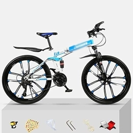 Kays Folding Mountain Bike Kays 26 Inch Wheel Front Suspension Mens Mountain Bike Folding Carbon Steel Frame 21 / 24 / 27 Speeds Double Disc Brake For Boys Girls Men And Wome(Size:24 Speed, Color:Blue)