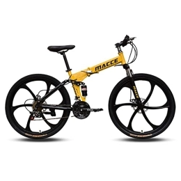 Kays Folding Mountain Bike Kays Folded Mountain Bike Steel Frame 21 / 24 / 27 Speed 26 Inch Wheels Dual Suspension Bicycle Suitable For Men And Women Cycling Enthusiasts(Size:21 Speed, Color:Yellow)