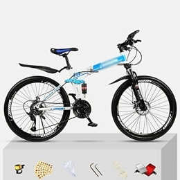 Kays Folding Mountain Bike Kays Folding Bikes 26 Inch Wheels Mountain Bicycle Carbon Steel Frame 21 / 24 / 27 Speeds With Disc Brake, Front Suspension Fork(Size:21 Speed, Color:Blue)