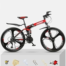 Kays Folding Mountain Bike Kays Folding Mountain Bike 21 / 24 / 27 Speed Bicycle Front Suspension MTB Foldable Carbon Steel Frame 26 In 3 Spoke Wheels For A Path, Trail & Mountains(Size:21 Speed, Color:Red)
