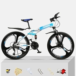 Kays Folding Mountain Bike Kays Folding Mountain Bike 21 / 24 / 27 Speed Bicycle Front Suspension MTB Foldable Carbon Steel Frame 26 In 3 Spoke Wheels For A Path, Trail & Mountains(Size:24 Speed, Color:Blue)
