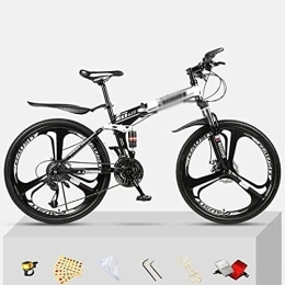 Kays Folding Mountain Bike Kays Folding Mountain Bike 21 / 24 / 27 Speed Bicycle Front Suspension MTB Foldable Carbon Steel Frame 26 In 3 Spoke Wheels For A Path, Trail & Mountains(Size:24 Speed, Color:White)