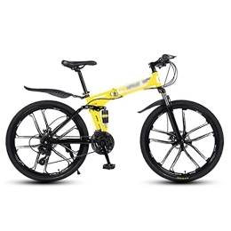 Kays Folding Mountain Bike Kays Folding Mountain Bike 21 Speed Bicycle 26 Inches Mens MTB Disc Brakes Bicycle For Adults Mens Womens(Size:24 Speed, Color:Yellow)
