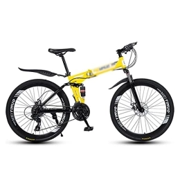 Kays Folding Mountain Bike Kays Folding Mountain Bike 26 Inch Wheels With Double Shock Absorber Design 21 / 24 / 27 Speeds With Dual-disc Brakes For A Path, Trail & Mountains(Size:21 Speed, Color:Yellow)