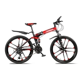 Kays Folding Mountain Bike Kays Folding Mountain Bike 26 Inches Wheels Dual Suspension Mountain Bicycle Carbon Steel Frame For Women Mens(Size:27 Speed, Color:Red)