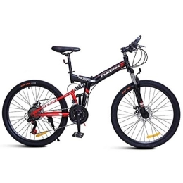 Kays Folding Mountain Bike Kays Mountain Bike, 24 / 26 Inch Foldable Bicycles 24 Speeds MTB Lightweight Carbon Steel Frame Disc Brake Front Suspension (Color : Red, Size : 24'')