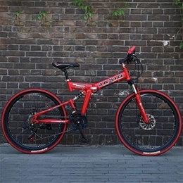 Kays Folding Mountain Bike Kays Mountain Bike, 26 Inch Foldable Hardtail Bike, Carbon Steel Frame, 21 Speed, Full Suspension And Dual Disc Brake (Color : Red)