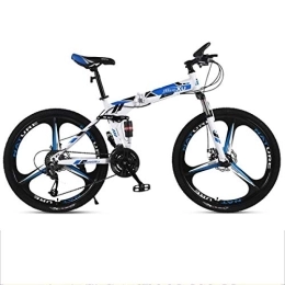 Kays Folding Mountain Bike Kays Mountain Bike, 26 Inch Foldable Men / Women MTB Bicycles, Carbon Steel Frame, Full Suspension Dual Disc Brake, 21 / 24 / 27-speed (Color : Blue, Size : 24-speed)