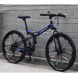 Kays Folding Mountain Bike Kays Mountain Bike, 26 Inch Unisex Foldable Mountain Bicycles Lightweight Carbon Steel Frame 21 / 24 / 27 Speeds Full Suspension (Color : Blue, Size : 21speed)