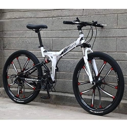 Kays Folding Mountain Bike Kays Mountain Bike, 26 Inch Unisex Foldable Mountain Bicycles Lightweight Carbon Steel Frame 21 / 24 / 27 Speeds Full Suspension (Color : White, Size : 21speed)