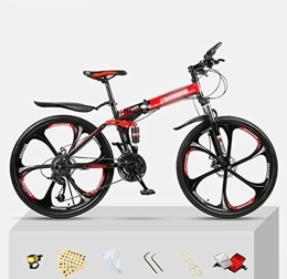 Kays Folding Mountain Bike Kays Mountain Bike 26 Inches Wheels 21 / 24 / 27 Speed Full Suspension Dual Disc Brakes Foldable Carbon Steel Frame Bicycle For Men(Size:21 Speed, Color:Red)