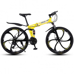 Kays Folding Mountain Bike Kays Mountain Bike, Foldable Bicycles, Carbon Steel Frame, Dual Suspension And Dual Disc Brake, MTB Bike, 26inch Wheels (Color : Yellow, Size : 21-speed)