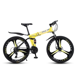 Kays Folding Mountain Bike Kays MTB Folding 21 / 24 / 27 Speed 26 Inches Wheels Mountain Bike Carbon Steel Frame With Dual-disc Brakes And Double Shock Absorber(Size:21 Speed, Color:Yellow)