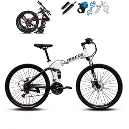 KEMANDUO Bike KEMANDUO Adult mountain bike, a spoked wheel 26 inch white double disc brake, the damper double folding bicycles and mountain bikes for adults adjust the seat, 27 speed