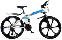 KEMANDUO Bike KEMANDUO Mountain Bike, Double Shock Absorption / Folding / High Carbon Steel Variable Speed / 6 Mowing Wheel, 172 * 106Cm, Yellow / Blue / Red, 26 Inch, Blue