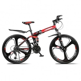 KKING Folding Mountain Bike KKING Mountain Bike, 26-Inch 21-Speed Dual Disc Brakes, Full Suspension And Non-Slip, Foldable Adult Mountain Bike with Mudguard, black red